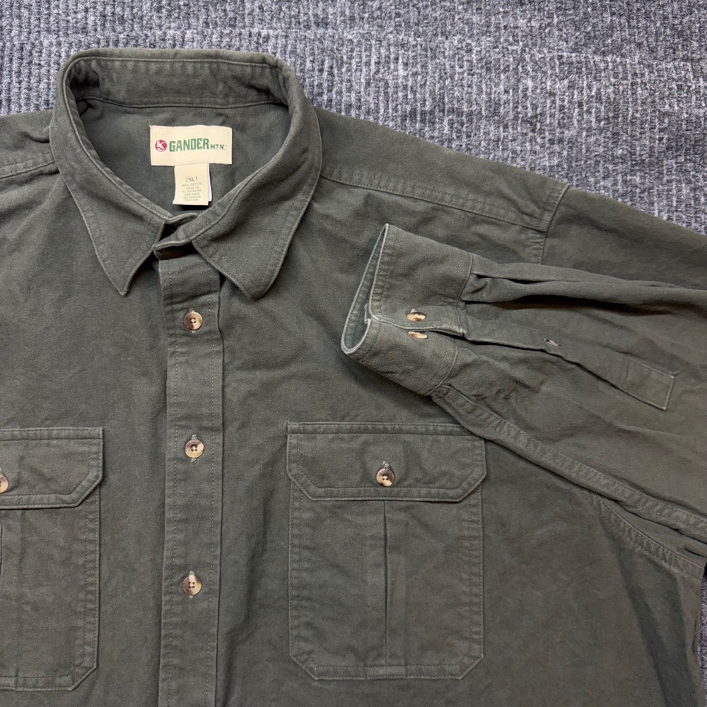 Gander‎ Mountain Mens 2XLT Green Chamois Work Shirt Cotton Long Sleeve